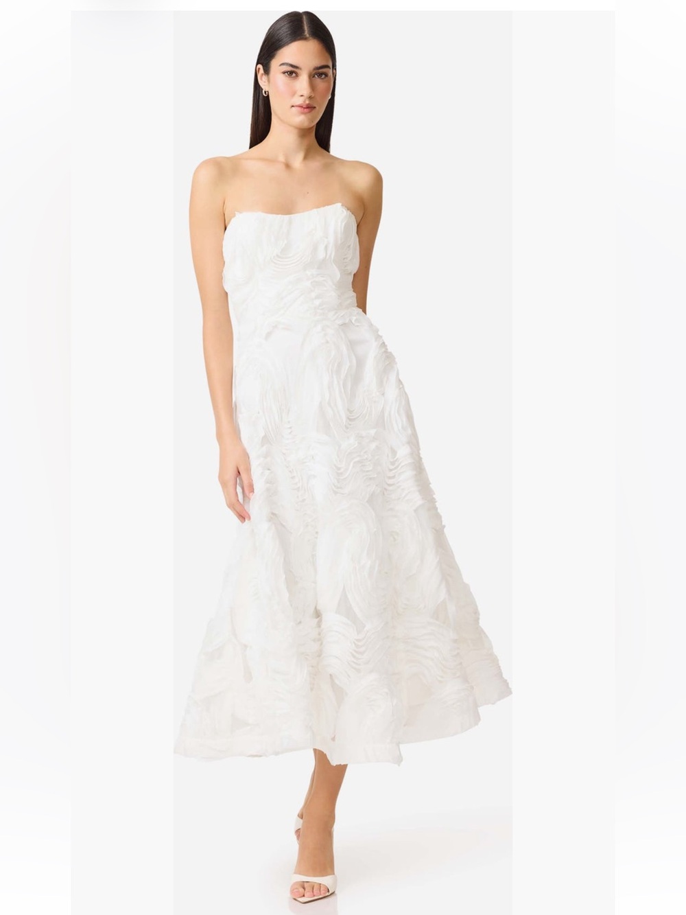 elliatt asha white 3d lace rosette strapless midi bridal dress size medium NEW